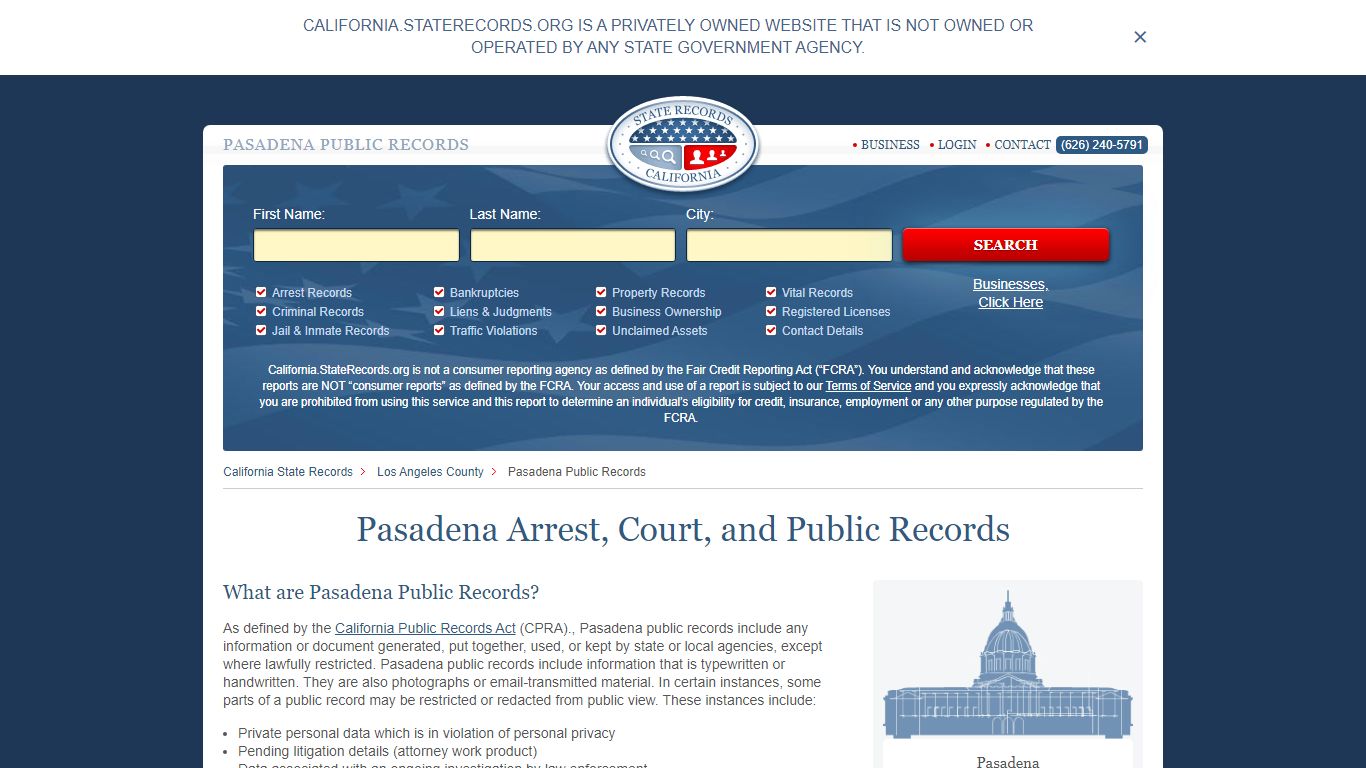 Pasadena Arrest, Court, and Public Records